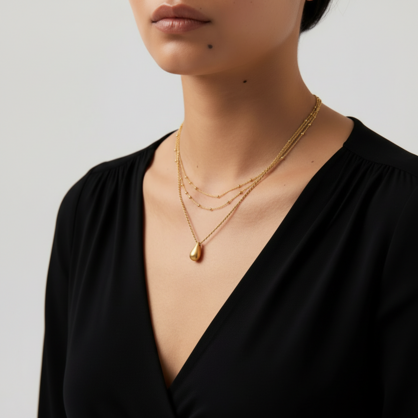 Raindrop Rope Pendant Necklace&Starlit Bead Layer Necklace SET