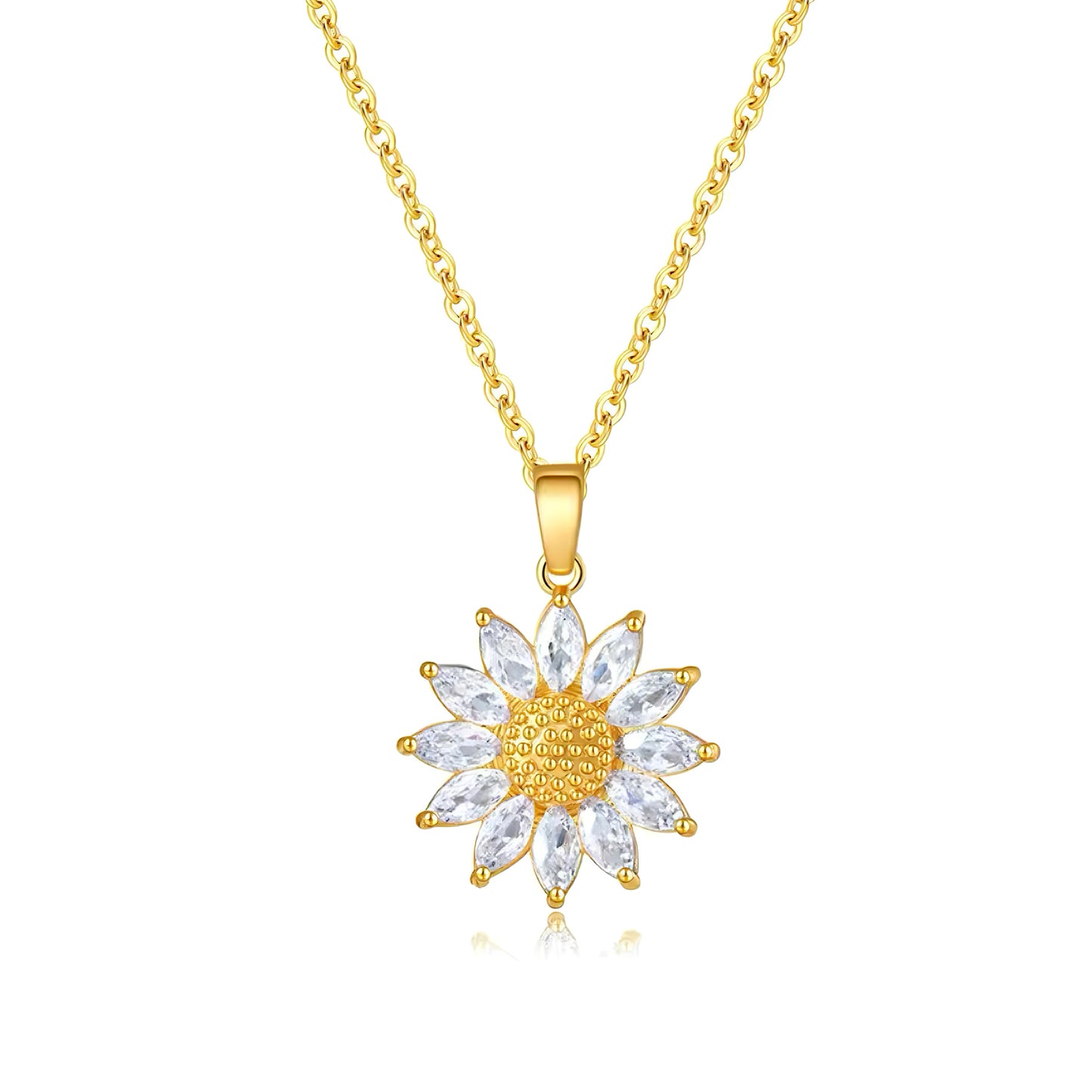 18K gold-plated daisy pendant necklace with sunflower design and sparkling crystal stones 00025