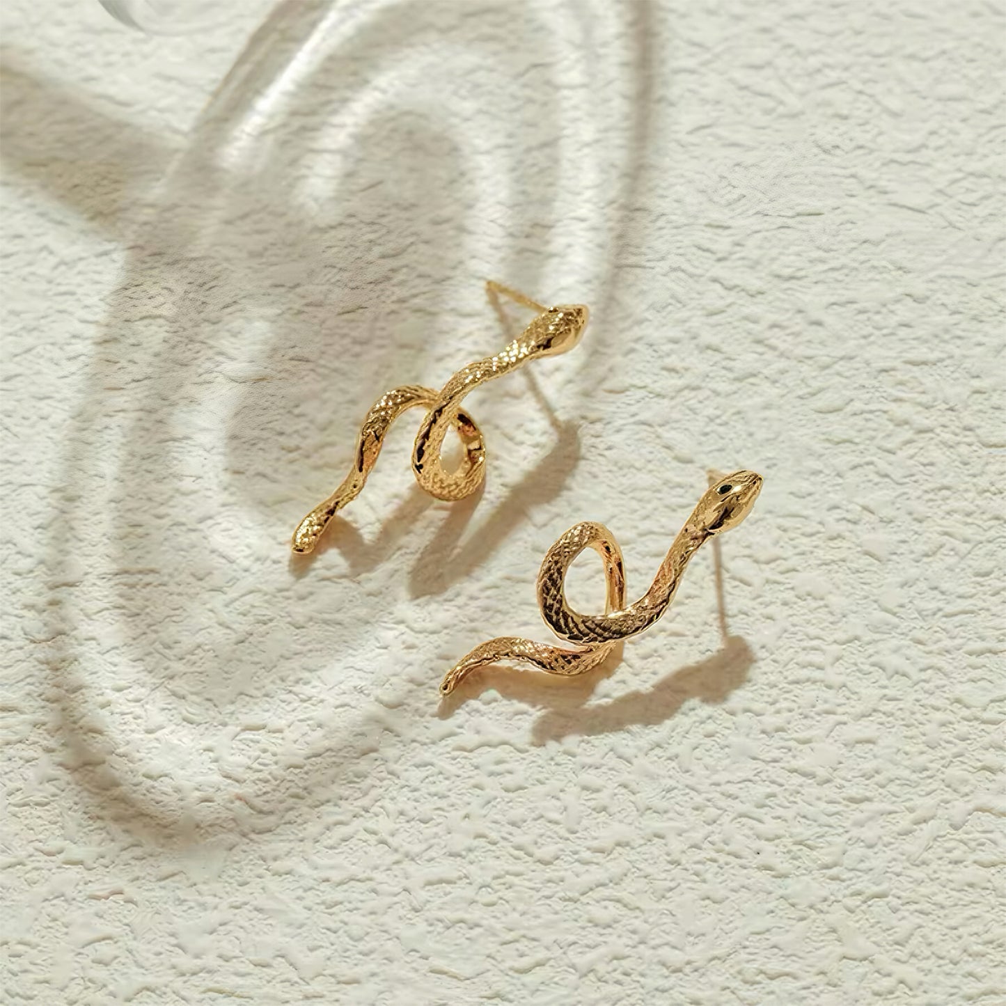 Serpent Elegance Hoop Earrings with 18K gold plating and green gemstone – snake-inspired statement earrings by Mia Promise 00081