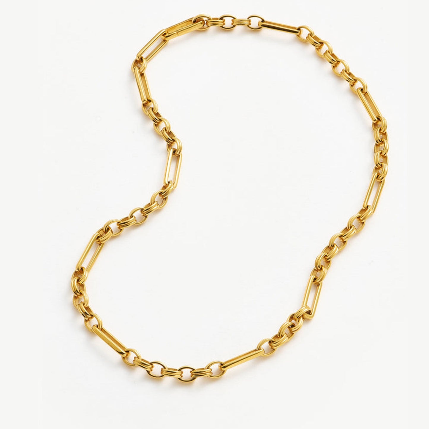 Vesta Chain Necklace featuring bold gold links with structured design, inspired by the Roman goddess of fire — by MiaPromise.