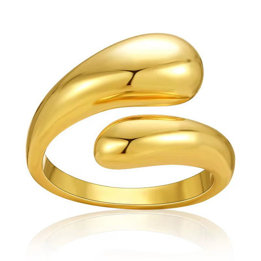 Muse Curve Ring in 18k gold plated finish with sculptural open design and rounded ends