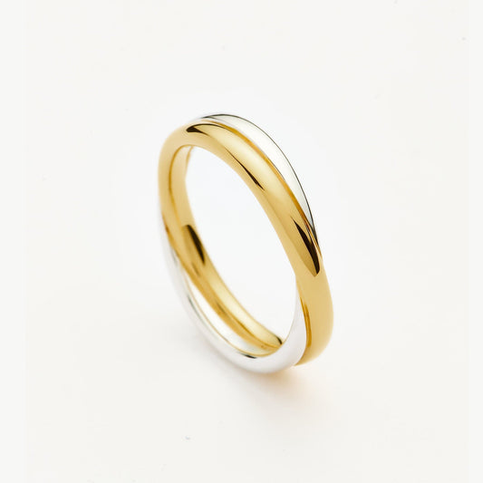Duo Glow Band Ring — Minimalist two-tone ring in 18k gold and silver finish