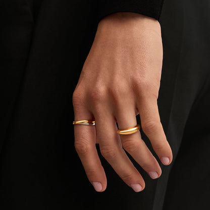 Duo Glow Band Ring — Minimalist two-tone ring in 18k gold and silver finish