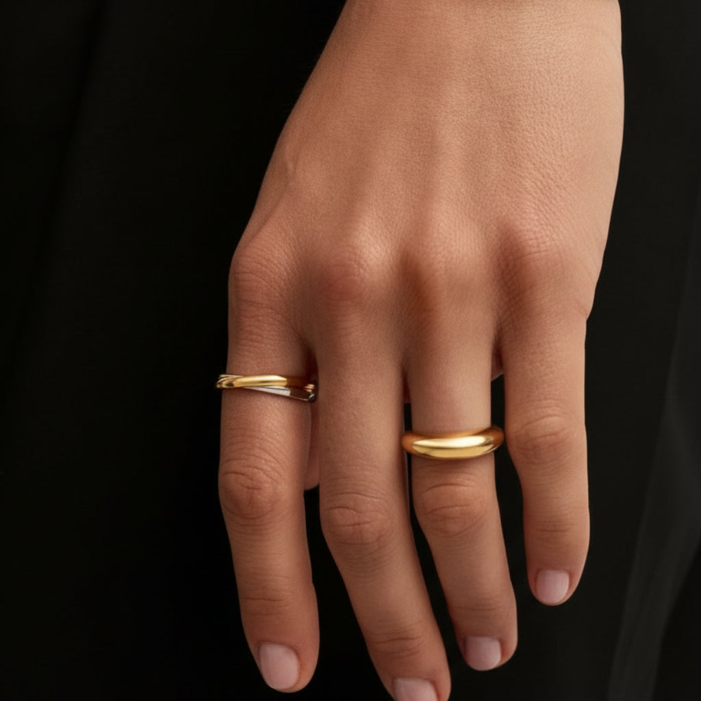 Duo Glow Band Ring — Minimalist two-tone ring in 18k gold and silver finish-miapromise