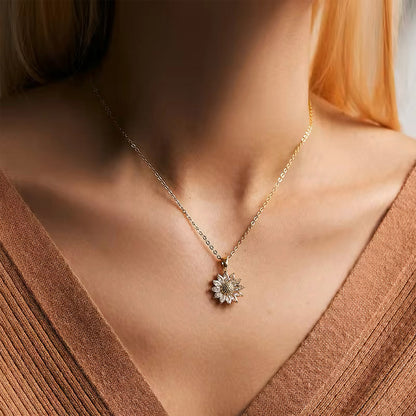 18K gold-plated daisy pendant necklace with sunflower design and sparkling crystal stones 00026