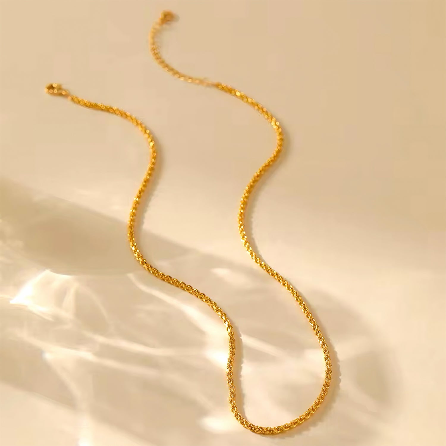 Golden rope chain necklace in 18K gold-plated stainless steel – delicate, adjustable, water-resistant layering jewelry 00069