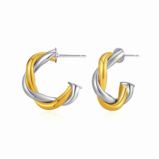 Gold and silver twisted hoop earrings inspired by the moon and sun, celestial design with timeless elegance 00042