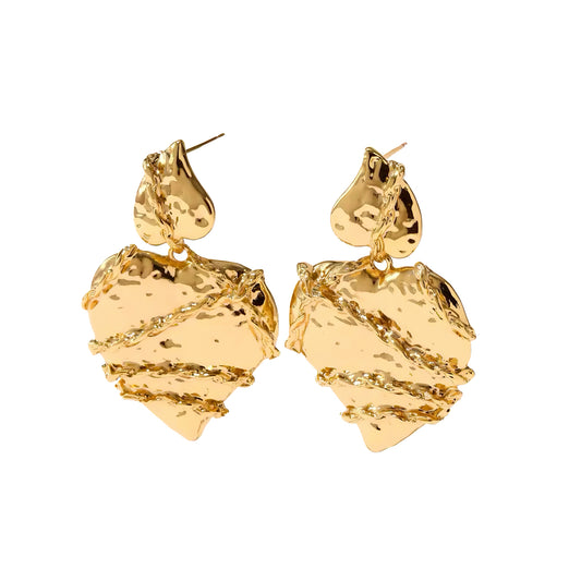 Molten heart-shaped gold statement earrings with sculptural texture and high-shine finish – Mia Promise Jewelry 00060
