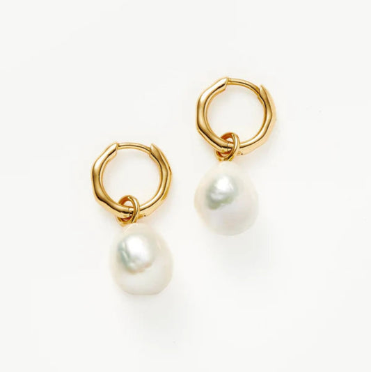 Moonlit Pearl Drop Huggie Earrings