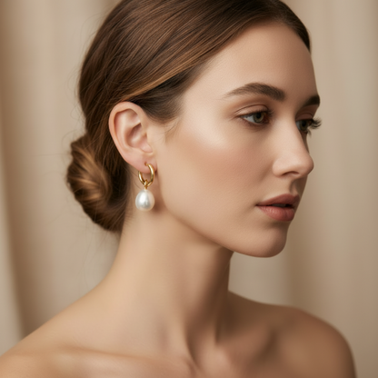 Moonlit Pearl Drop Huggie Earrings