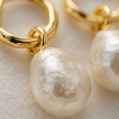 Moonlit Pearl Drop Huggie Earrings