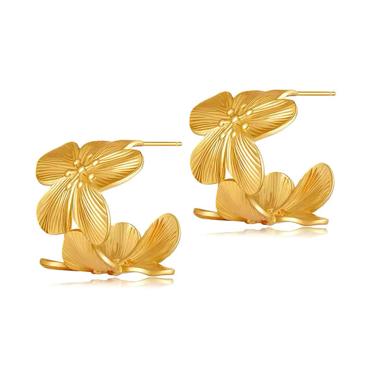 Petal Rise Hoop Earrings with sculpted gold-plated petals – floral statement earrings inspired by spring bloom, by Mia Promise 00085