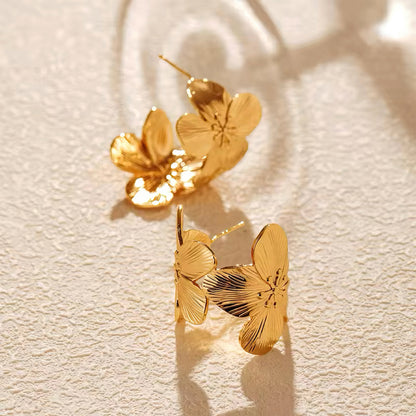 Petal Rise Hoop Earrings with sculpted gold-plated petals – floral statement earrings inspired by spring bloom, by Mia Promise 00086