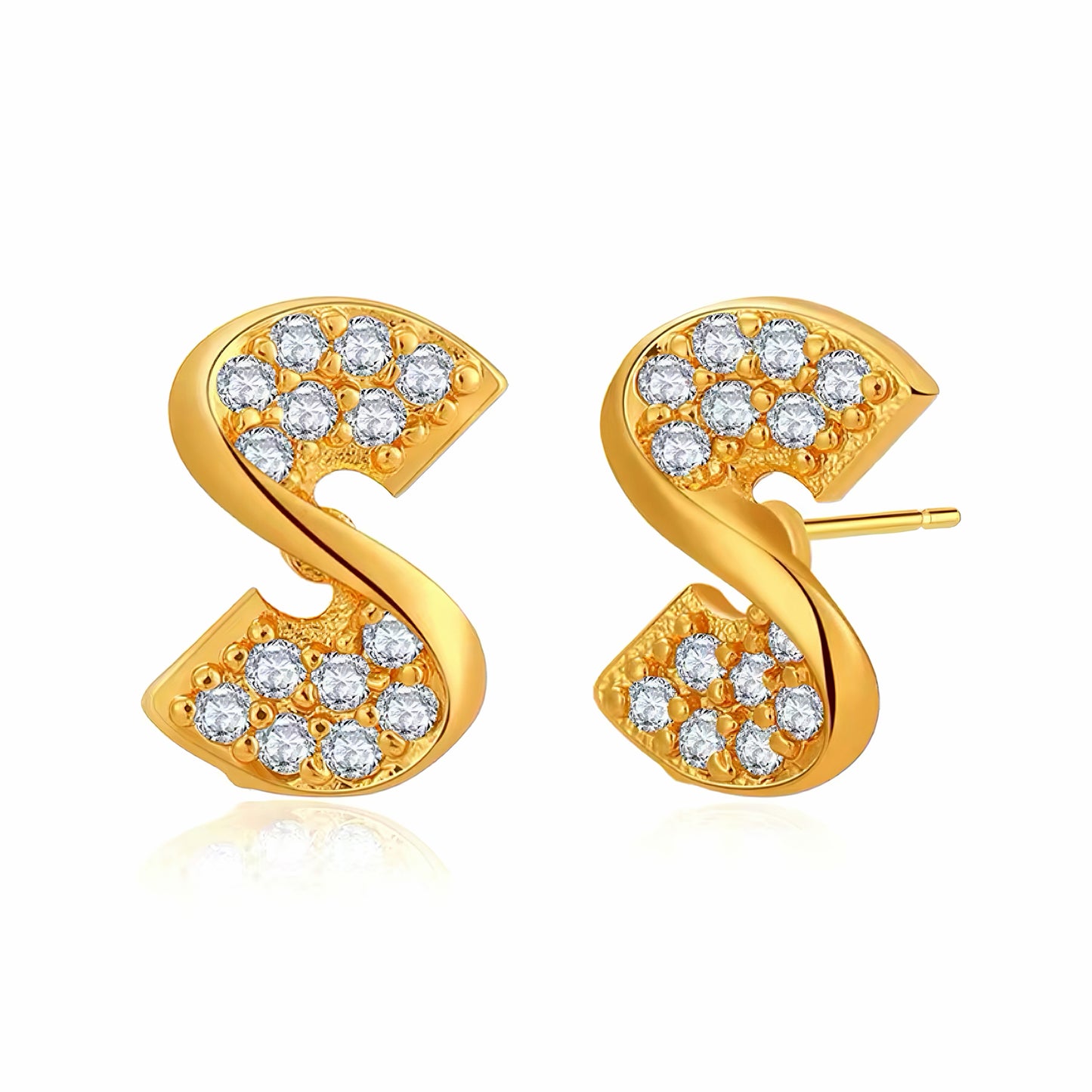 Ribbon Glow Stud Earrings with cubic zirconia – elegant gold ribbon design, perfect for everyday wear 00064