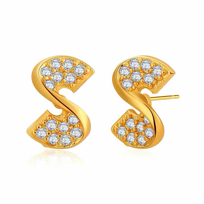 Ribbon Glow Stud Earrings with cubic zirconia – elegant gold ribbon design, perfect for everyday wear 00064