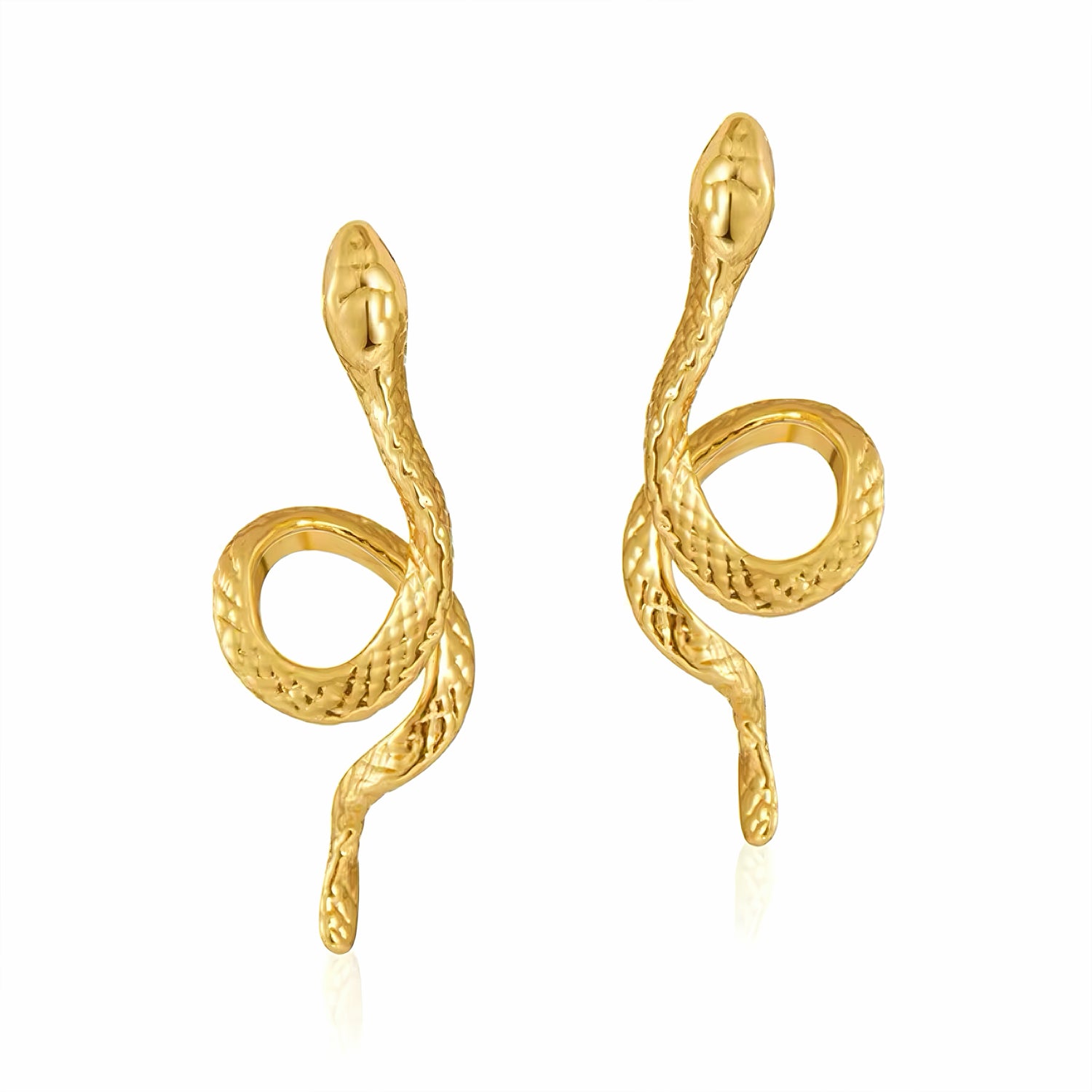 Serpent Elegance Hoop Earrings with 18K gold plating and green gemstone – snake-inspired statement earrings by Mia Promise 00079