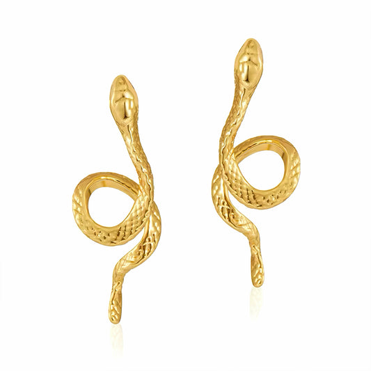 Serpent Elegance Hoop Earrings with 18K gold plating and green gemstone – snake-inspired statement earrings by Mia Promise 00079