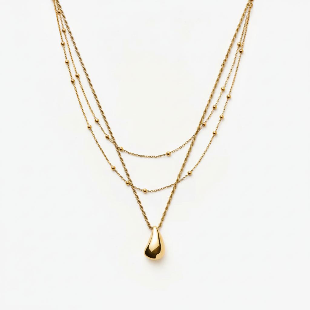 Raindrop Rope Pendant Necklace&Starlit Bead Layer Necklace SET