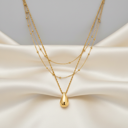 Raindrop Rope Pendant Necklace&Starlit Bead Layer Necklace SET