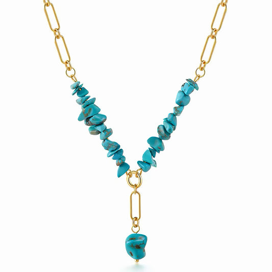 Turquoise Harmony Necklace with vibrant turquoise stones on a delicate gold chain, symbolizing tranquility and creativity  00005
