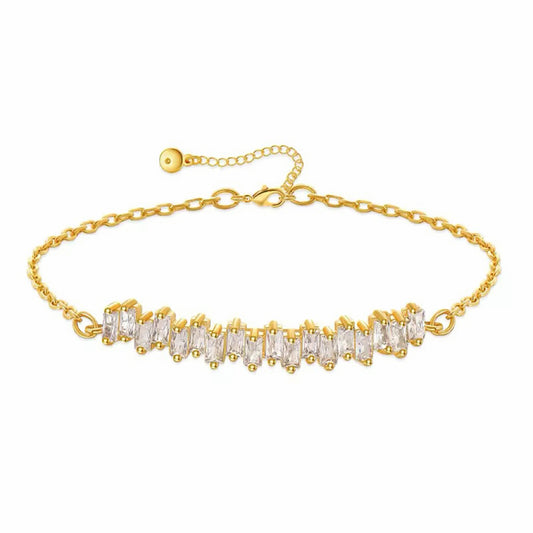 Gold chain bracelet with baguette-cut crystals, delicate and stackable design for everyday sparkle 00032