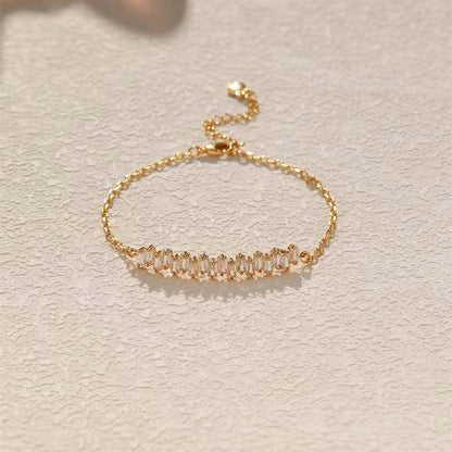 Gold chain bracelet with baguette-cut crystals, delicate and stackable design for everyday sparkle 00035