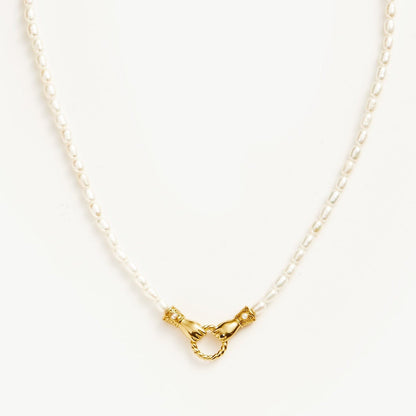 Unity Pearl Bracelet with clasped hands pendant and freshwater pearls, symbolizing trust and connection — designed by MiaPromise