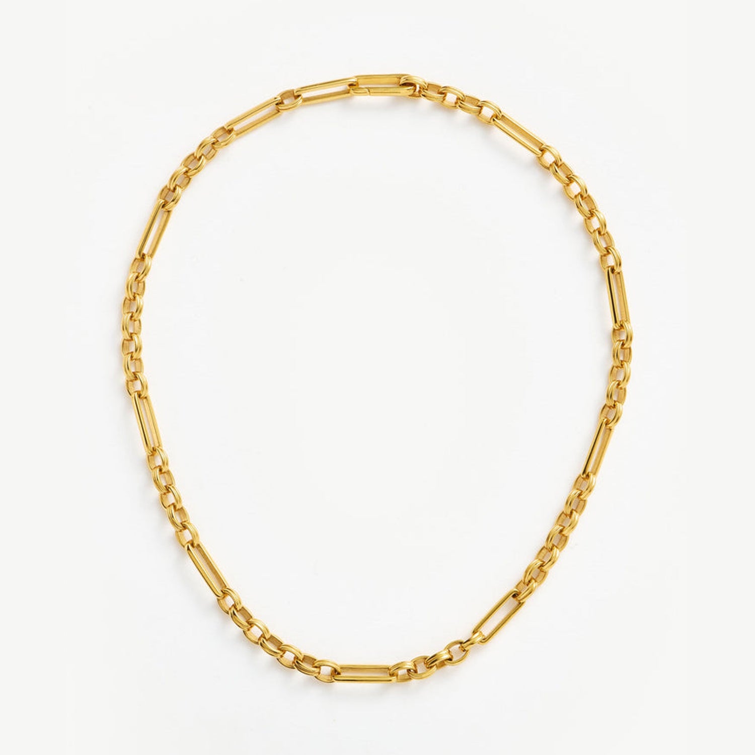 Vesta Chain Necklace featuring bold gold links with structured design, inspired by the Roman goddess of fire — by MiaPromise.