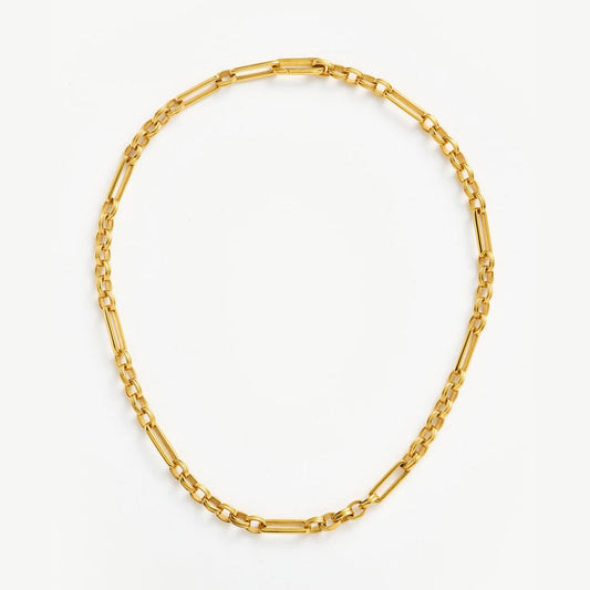 Vesta Chain Necklace featuring bold gold links with structured design, inspired by the Roman goddess of fire — by MiaPromise.