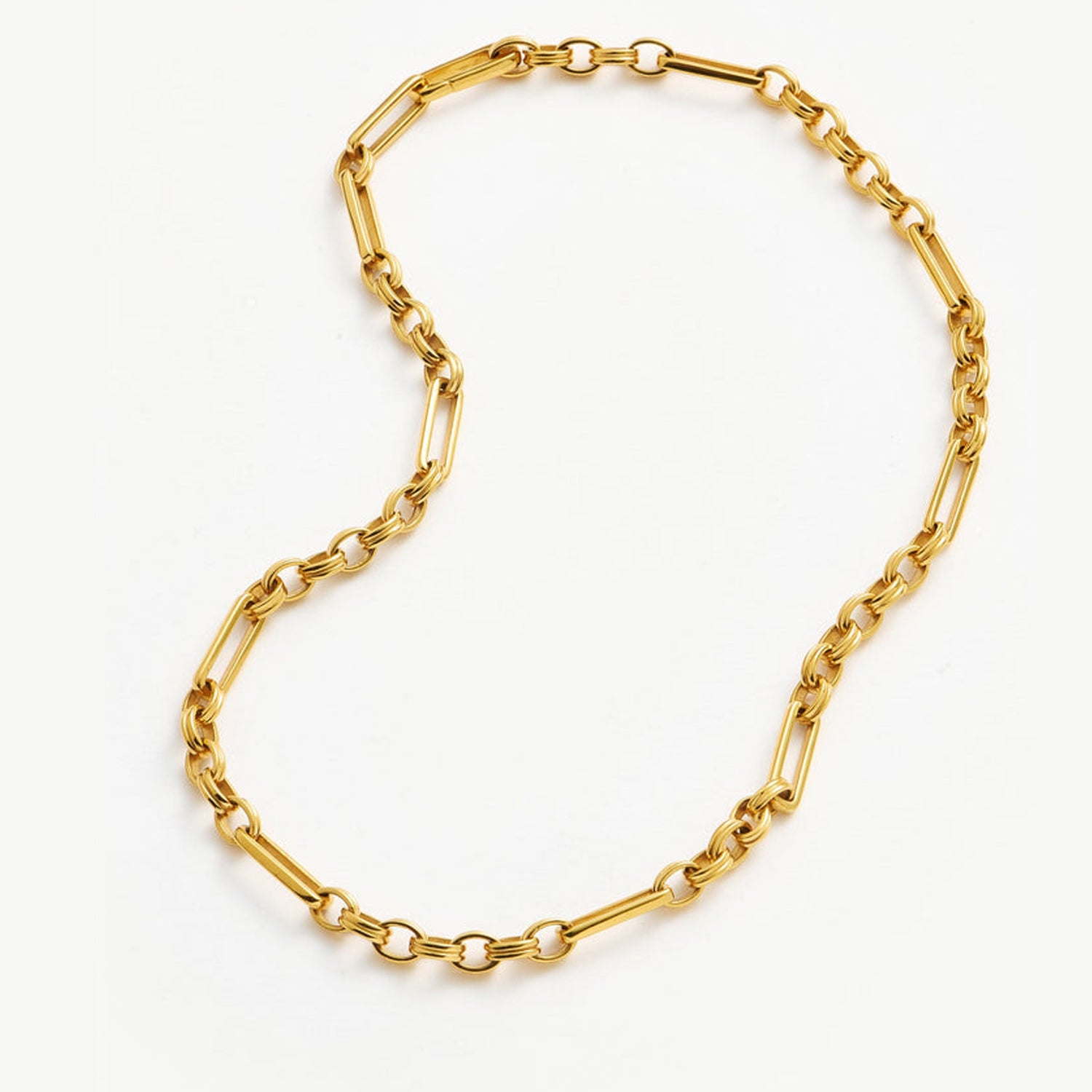 Vesta Chain Necklace featuring bold gold links with structured design, inspired by the Roman goddess of fire — by MiaPromise.