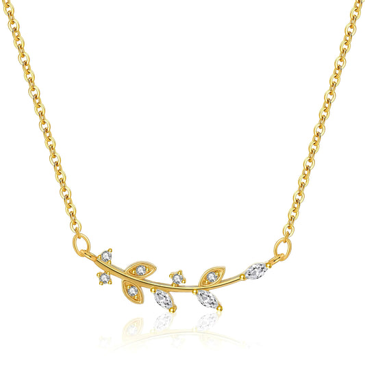Vine Whisper Necklace – gold vine design with crystal leaf accents, delicate nature-inspired jewelry by Mia Promise 00088