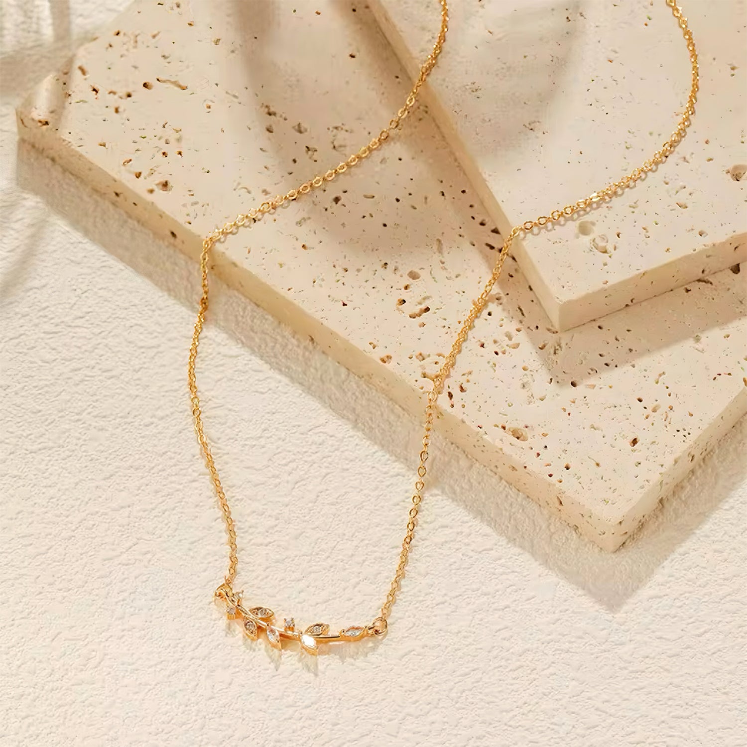 Vine Whisper Necklace – gold vine design with crystal leaf accents, delicate nature-inspired jewelry by Mia Promise 00090